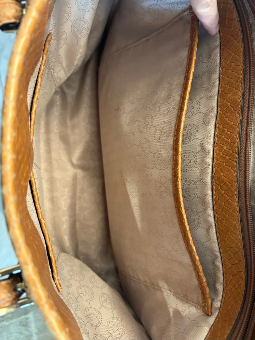 Michael Kors Cognac Embossed Leather Tote with Gold Logo